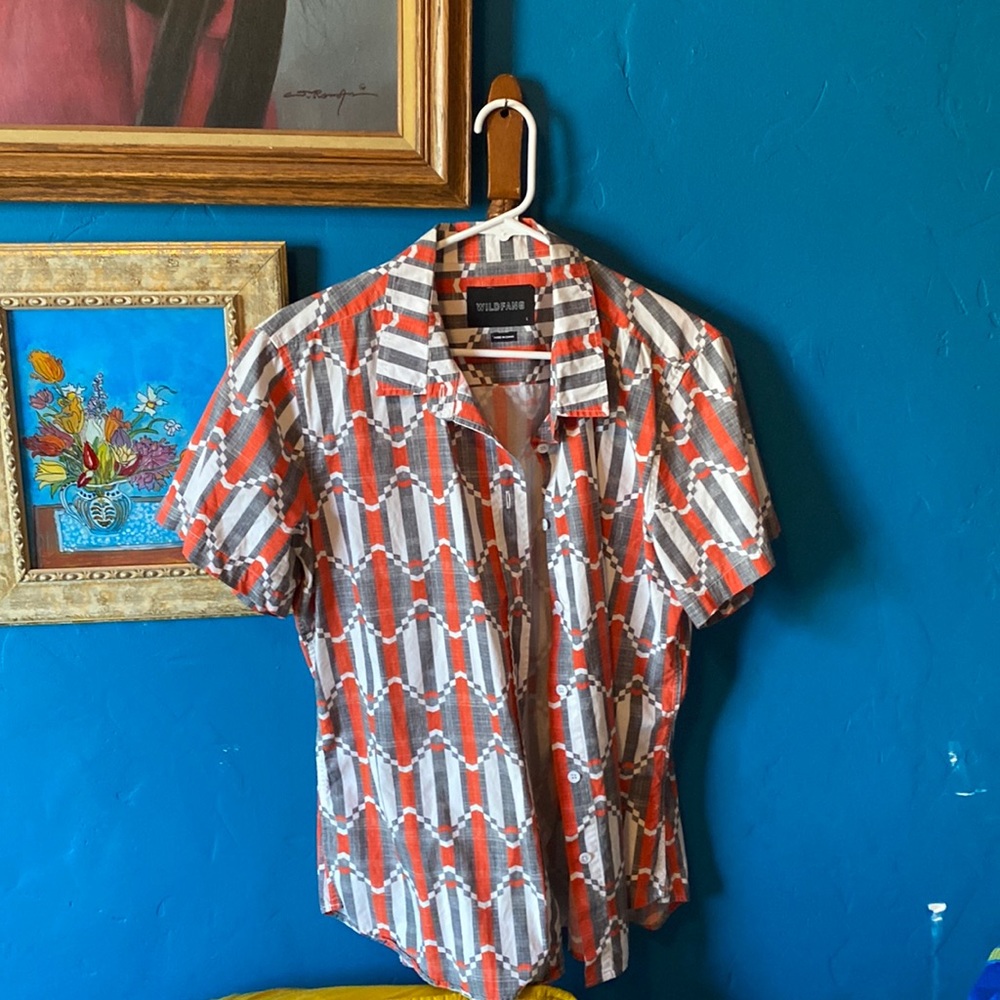 Wildfang button-up basket weave pattern, latin spice, tropical caliente